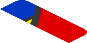 ~Sticker  0.8 x  1.9 with Blue and Yellow Trapezoid on Red Background Left - First Face