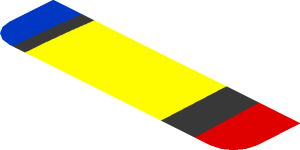 ~Sticker  0.8 x  1.9 with Blue and Yellow Trapezoid on Red Background Left - Sixth Face