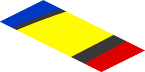 ~Sticker  0.8 x  1.9 with Blue and Yellow Trapezoid on Red Background Left - Fifth Face