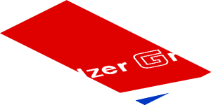 ~Sticker  0.8 x  1.9 with White Adler Pelzer Logo and Blue Triangle on Red Background Right - Second Face