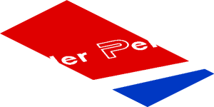 ~Sticker  0.8 x  1.9 with White Adler Pelzer Logo and Blue Triangle on Red Background Right - Third Face