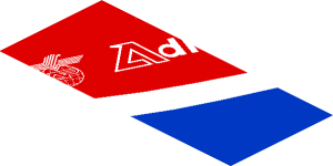 ~Sticker  0.8 x  1.9 with White Adler Pelzer Logo and Blue Triangle on Red Background Right - Fourth Face