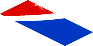 ~Sticker  0.8 x  1.9 with White Adler Pelzer Logo and Blue Triangle on Red Background Right - Fifth Face