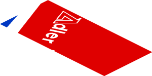 ~Sticker  0.8 x  1.9 with White Adler Pelzer Logo and Blue Triangle on Red Background Left - Second Face