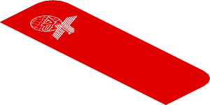 ~Sticker  0.8 x  1.9 with White Adler Pelzer Logo and Blue Triangle on Red Background Left - First Face