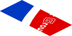 ~Sticker  0.8 x  1.9 with White Adler Pelzer Logo and Blue Triangle on Red Background Left - Fourth Face