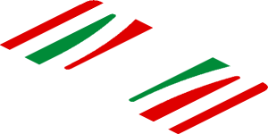~Sticker  1.8 x  4.0 with Tricolor Stripes and Engine on Red Background - First Face