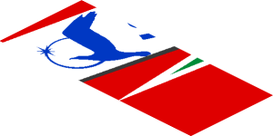 ~Sticker  0.8 x  1.9 with Blue SMP Racing Logo in White Stripe on Red Background Right - Fifth Face