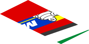 ~Sticker  0.8 x  1.9 with Michelin Logo and Green Triangle on Red Background Right - Second Face