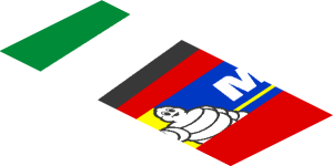 ~Sticker  0.8 x  1.9 with Michelin Logo and Green Triangle on Red Background Left - Fourth Face