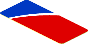 Sticker  0.8 x  1.8 with White Blue Trapezoid on Red Background Left