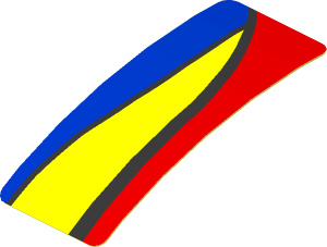 Sticker  0.8 x  1.9 with Blue and Yellow Trapezoid on Red Background Left (Formed)