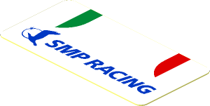 Sticker  0.9 x  1.8 with Blue SMP Racing Logo and Green Red Stripes on White Background