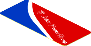 Sticker  0.8 x  1.9 with White Adler Pelzer Logo and Blue Triangle on Red Background Right