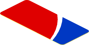 Sticker  0.8 x  1.8 with White Blue Trapezoid on Red Background Right