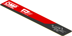 Sticker  0.6 x  3.8 with White Logos on Black and Red Background Left