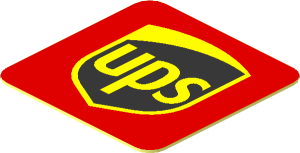 Sticker  0.8 x  0.8 with UPS Logo on Red Background