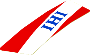 Sticker  0.8 x  2.5 with Blue "IHI" in White Stripe on Red Background Right (Formed)