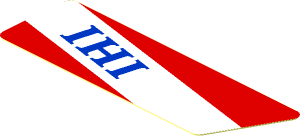 Sticker  0.8 x  2.5 with Blue "IHI" in White Stripe on Red Background Left