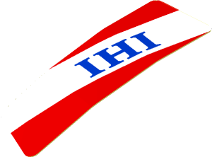 Sticker  0.8 x  2.5 with Blue "IHI" in White Stripe on Red Background Left (Formed)