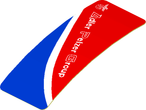 Sticker  0.8 x  1.9 with White Adler Pelzer Logo and Blue Triangle on Red Background Left (Formed)