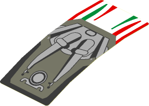 Sticker  1.8 x  4.0 with Tricolor Stripes and Engine on Red Background (Formed)