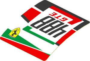 Sticker  1.9 x  1.8 with 488 GTE Logo and Ferrari Badge on Black and Red Background Right (Formed)