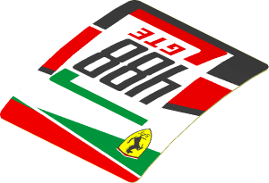 Sticker  1.9 x  1.8 with 488 GTE Logo and Ferrari Badge on Black and Red Background Left (Formed)