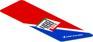 Sticker  0.8 x  2.5 with 488 GTE Logo on Blue Triangle on Red Background