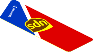 Sticker  1.8 x  3.8 with UPS Logo on Blue Triangle on Red Background