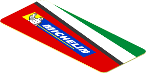Sticker  0.8 x  1.9 with Michelin Logo and Green Triangle on Red Background Right Right