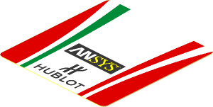 Sticker  1.9 x  1.8 with Logos and Tricolor Stripe on Red Background