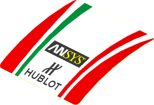 Sticker  1.9 x  1.8 with Logos and Tricolor Stripe on Red Background (Formed)