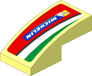 Slope Brick Curved  2 x  1 with Michelin Logo and Green Triangle on Red Background Right Sticker
