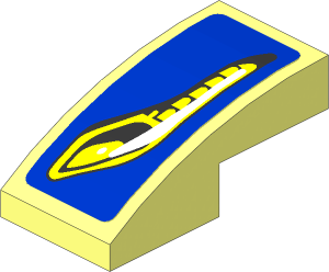 Slope Brick Curved  2 x  1 with Yellow Headlamp on Blue Background Left Sticker