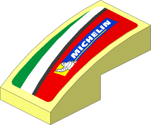 Slope Brick Curved  2 x  1 with Michelin Logo and Green Triangle on Red Background Left Sticker