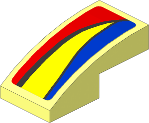 Slope Brick Curved  2 x  1 with Blue and Yellow Trapezoid on Red Background Right Sticker