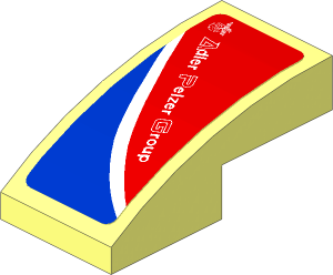 Slope Brick Curved  2 x  1 with White Adler Pelzer Logo and Blue Triangle on Red Background Left Sticker