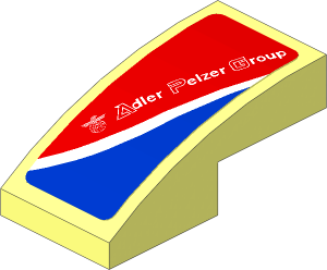 Slope Brick Curved  2 x  1 with White Adler Pelzer Logo and Blue Triangle on Red Background Right Sticker