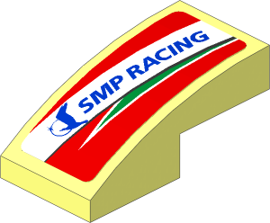 Slope Brick Curved  2 x  1 with Blue SMP Racing Logo in White Stirpe on Red Background Right Sticker