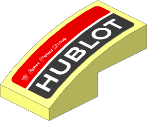 Slope Brick Curved  2 x  1 with White Logos on Black and Red Background Left Sticker