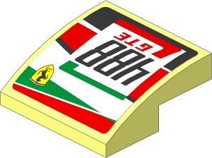 Slope Brick Curved  2 x  2 x  0.667 with 488 GTE Logo and Ferrari Badge on Black and Red Background Right Sticker