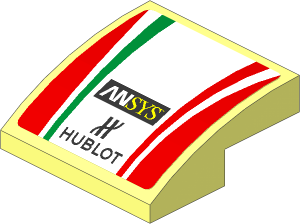 Slope Brick Curved  2 x  2 x  0.667 with Logos and Tricolor Stripe on Red Background Sticker