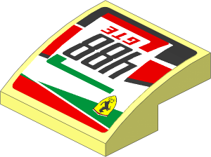 Slope Brick Curved  2 x  2 x  0.667 with 488 GTE Logo and Ferrari Badge on Black and Red Background Left Sticker