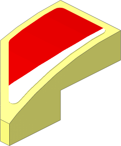 Slope Brick Curved  2 x  1 with Cutout Right with White Arc on Red Background Right Sticker