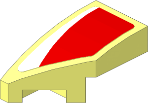 Slope Brick Curved  2 x  1 with Cutout Left with White Arc on Red Background Left Sticker