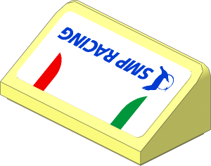 Slope Brick 31  1 x  2 x  0.667 with Blue SMP Racing Logo and Green Red Stripes on White Background Sticker