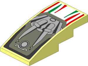 Slope Brick Curved  4 x  2 with Tricolor Stripes and Engine on Red Background Sticker