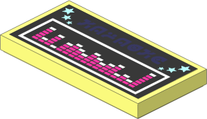 Tile  2 x  4 with Magenta and White Striped Bars, Dark Turquoise Starts and Coral Alien "KARAOKE" Characters Sticker