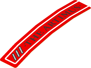 Sticker  0.8 x  3.7 with Black "THE ARTIMUS" and Diagonal Vent Grille Model Left (Formed)